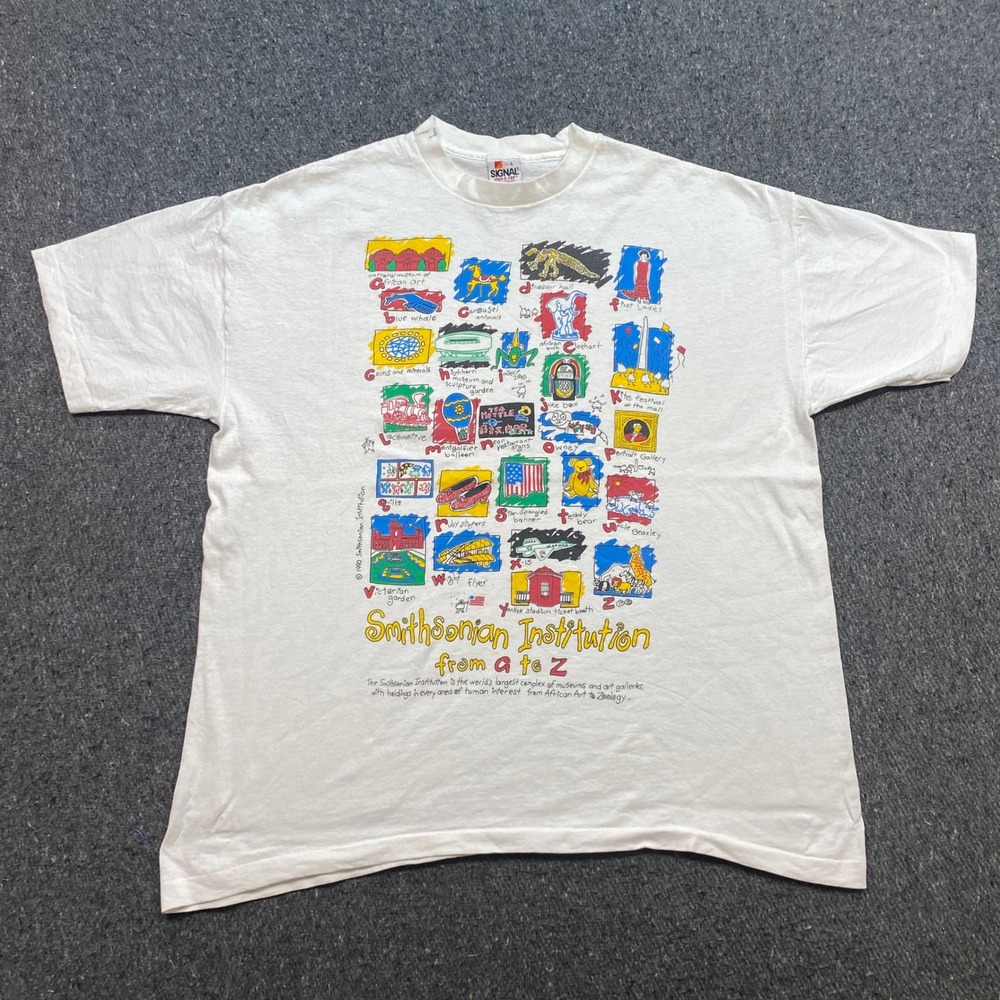 Signal Smithsonian Institution TShirt Sz L Mens White 90s Vintage Museum Graphic